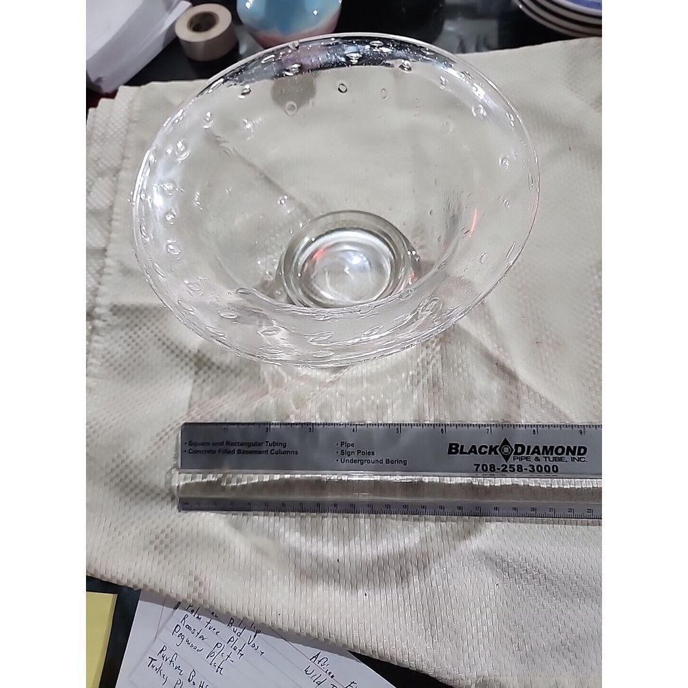 Clear Controlled Bubble Glass Bolle Bullicante Rimmed Footed Decorative Bowl